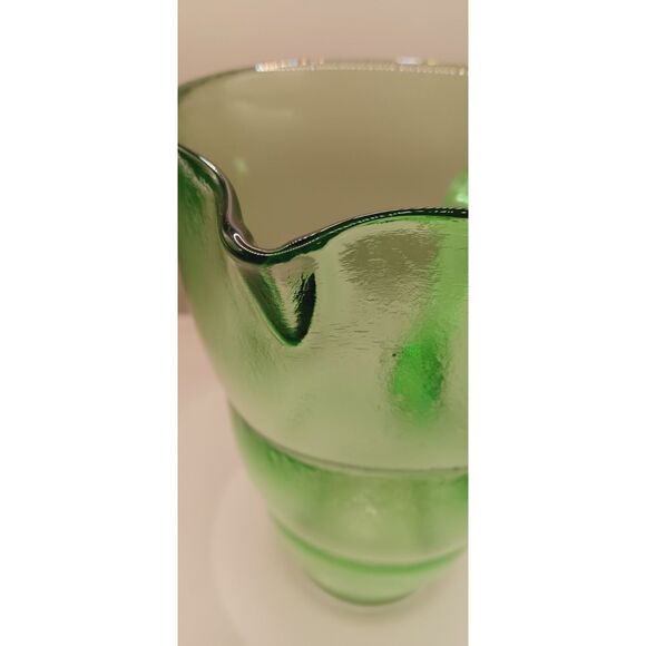 Vintage Emerald Green Glass Bubble Ring Juice Beverage Pitcher - Picture 4 of 16